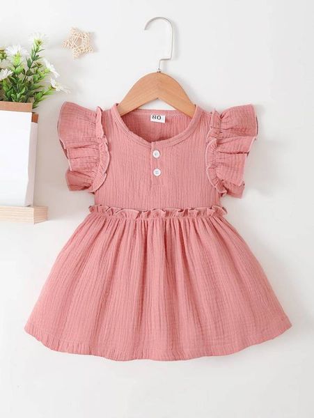 

baby butterfly sleeve frill trim dress she, Red;yellow