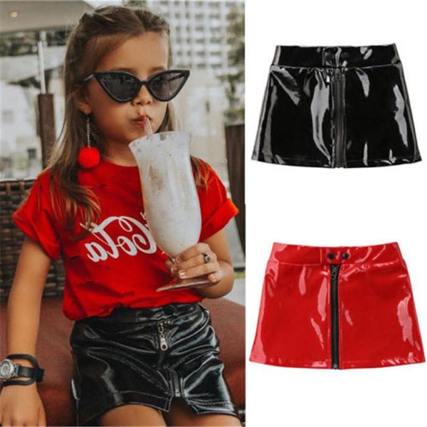 

1-4t baby kids girl pu leather skirts summer autumn toddler clothes high street mini children girls, Blue