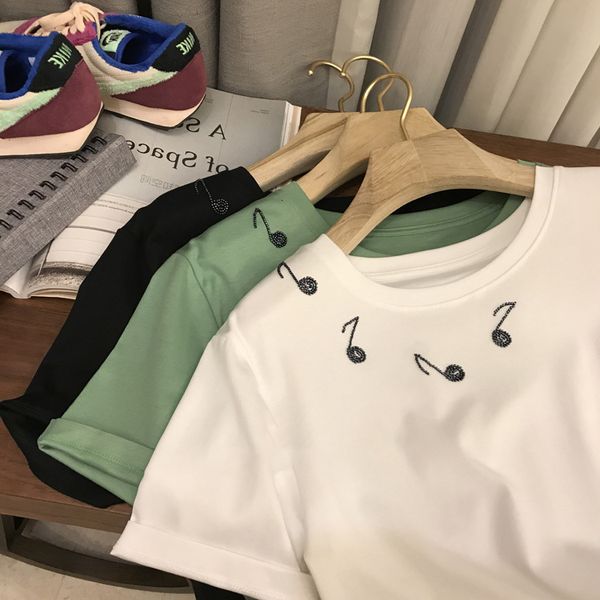 

t shirt good huo not afraid than ~ soft waxy comfortable heavy industry particle nail bead note letter short sleeve slightly loose thin, White
