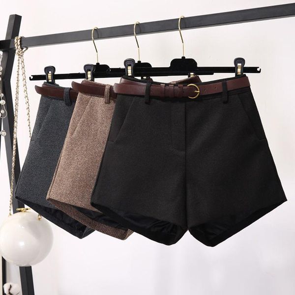 

women's shorts women 2021 autumn winter high waist woolen female wide leg short pants fashion ladies elegant casual clothing z466, White;black