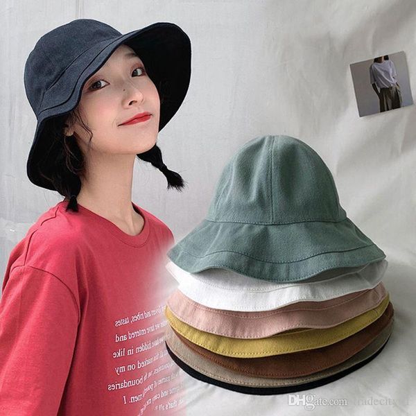 

women summer bucket hat simple solid color wide brim sunscreen fisherman cap x7ya1, Blue;gray