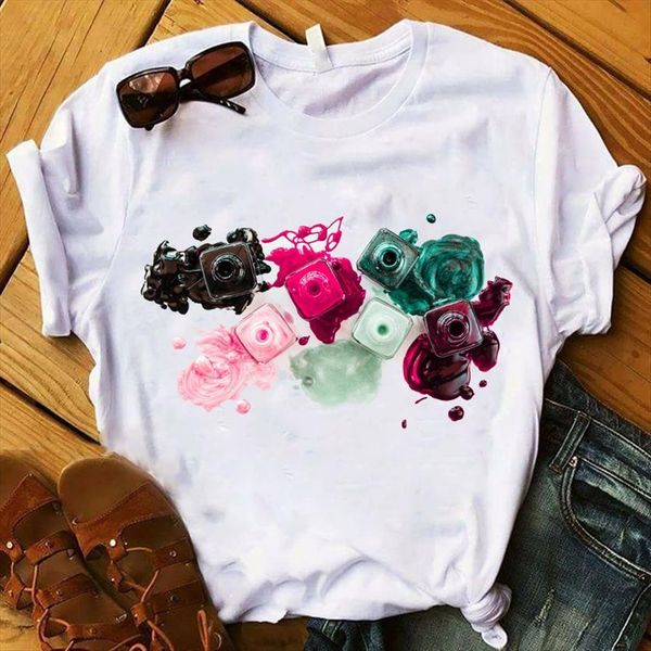 

finger nail 3d printed womens t shirt short sleeve loose tee female clothes graphic, White