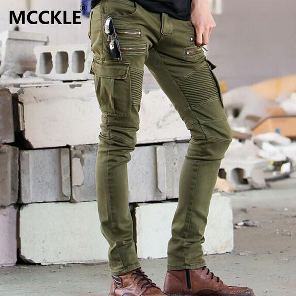 

men's jeans wholesale-hi-street mens denim biker cargo brand design men stretch skinny moto pencil runway distressed motorcycle je, Blue