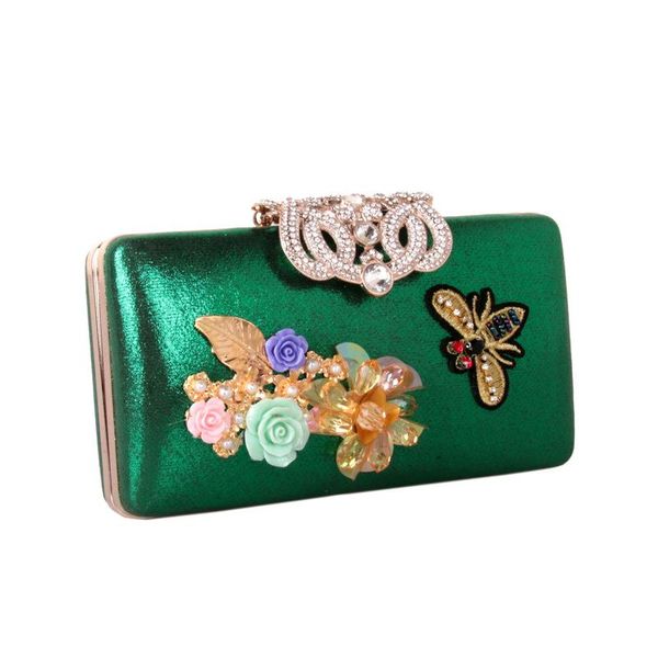 

stereo satin flower dinner bag pearl petal crown bee diamond leather handbag wedding clutch purses evening bags