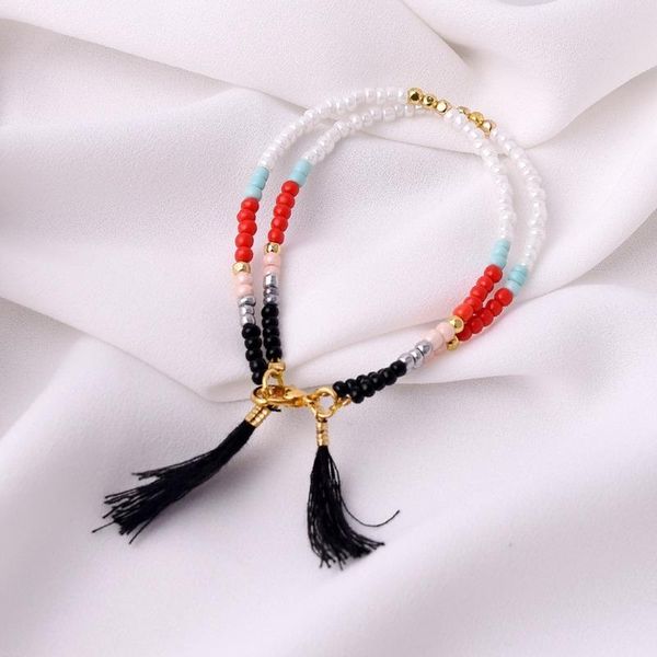 

link, chain simple black tassel bead bracelet for women gold color heart crystal charm bangle boho jewelry wholesale