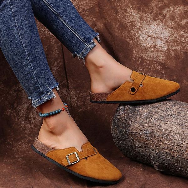 

slippers fashion summer women's slipper wear all-match retro mori cork horn buckle muller shoes couple metal sandals men's, Black