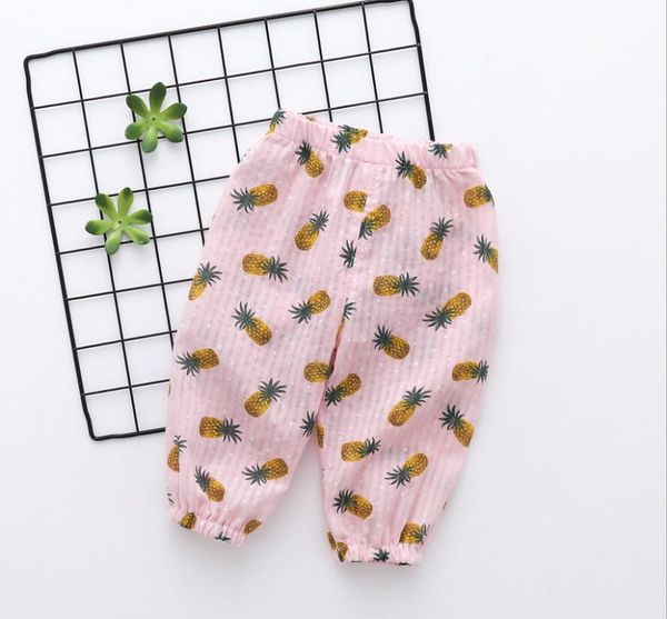 

baby girls boys bloomer pants summer pineapples pattern pleated elastic band design bottoms long loose wild fashion trouser trousers, Blue