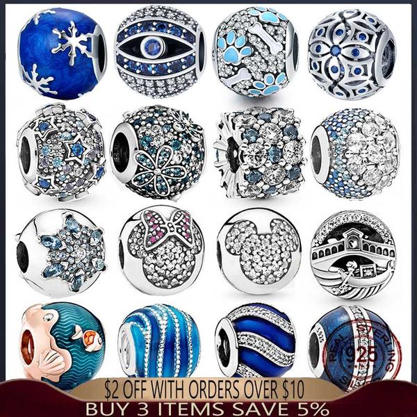 

other 925 sterling silver dazzling blue flowers round shape beads charms fit original bracelet bangle women jewelry making