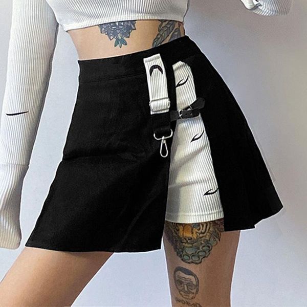 

skirts fashion patchwork a-line mini e-girl outfit printing slit high waist black skorts punk style bottoms autumn sk52032