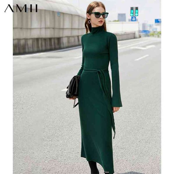 

autumn winter dresses for women causal temperament solid turtleneck knitted slim fit ankel-length sweater dress 12030498 210527, Black;gray