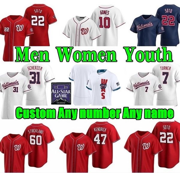 

2021 men women youth kids baseball jerseys juan soto max scherzer stephen strasburg trea turner patrick corbin howie kendrick eaton robles j, Blue;black