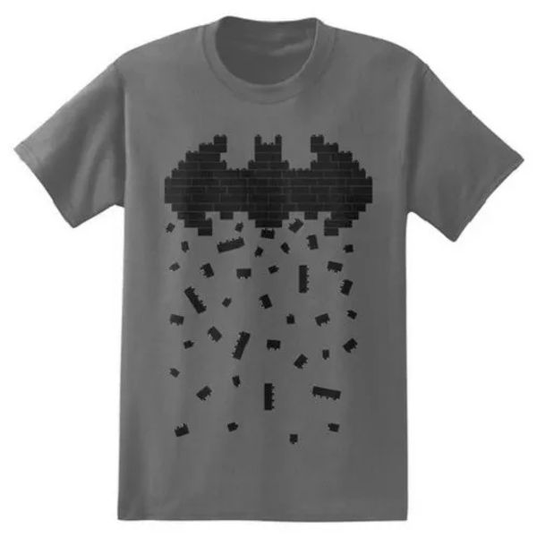 

the lego batman movie crumbling batman logo bricks t-shirt charcoal nwt official, White;black