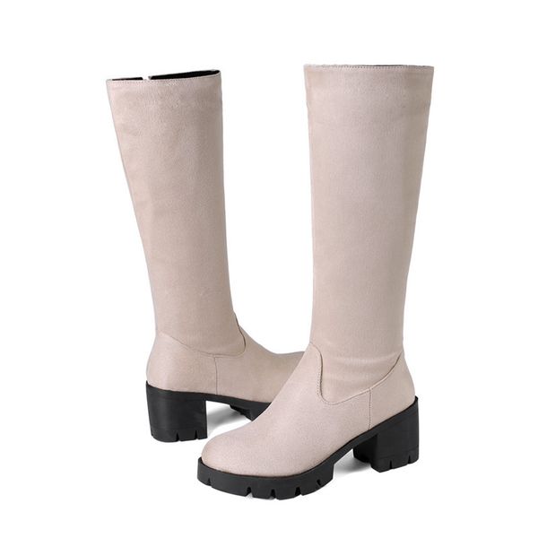 

boots moonmeek large size 34-46 fashion knee high boots round toe flock autumn winter square heels ladies prom 1 pzk8, Black