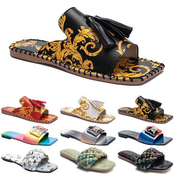 

fashion luxury women slides slippers womens sandals black white grey slide slipper flat flip flops size 37-42 color26