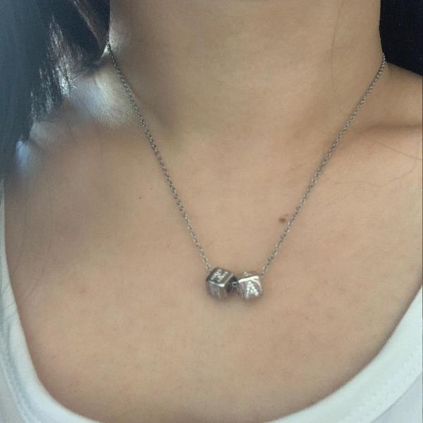 

pendant necklaces 2 letters cubic zircon customize name square dice charm necklace trendy silver color cz alphabet collar steel thin chain