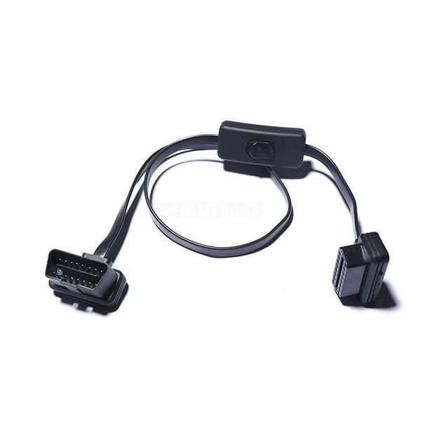 

200pcs/lot 16 pin thin 60cm obd2 obd obdii auto car extension cable with switch type adapter connector diagnostic tools