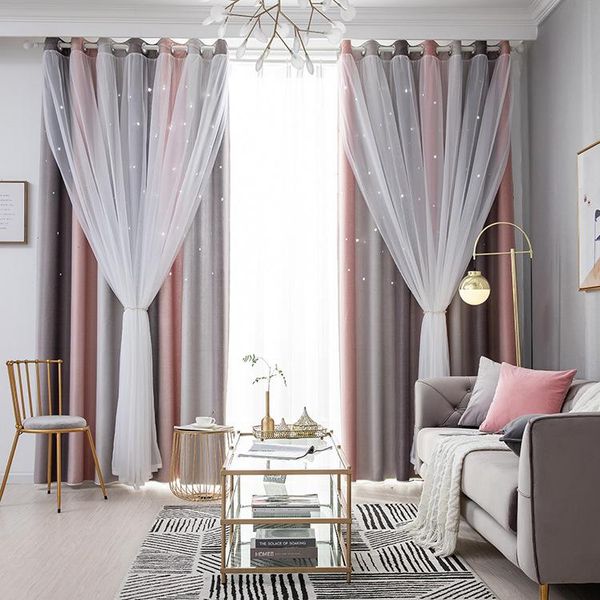 

nordic style curtain for living room bedroom gradient stripes hollow stars blackout curtains & drapes
