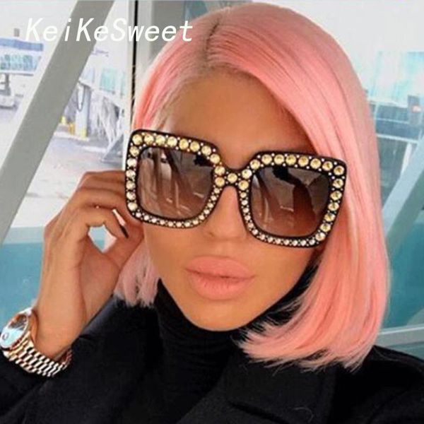 

sunglasses keikesweet fashion brand designer oversized women square rhinestone shades vintage diamond rays sun glasses crystal, White;black