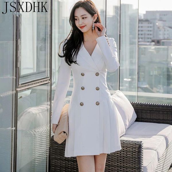 

casual dresses 2021 autumn winter korean style notched collar long sleeve mini dress women solid color slim double breasted, Black;gray