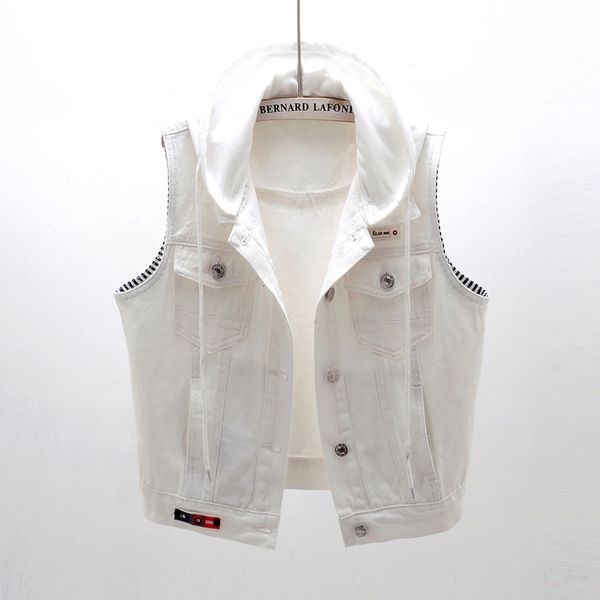 

jackets sprig autumn women casual sleeveless denim jackets vests plus size hooded jean vest female short waistcoat 4xl 5xl jc245, Black;brown