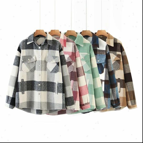 

women shirt streetwear woolen thick shirts autumn fashion ladies plaid female chic oversize casual girls blouses, White