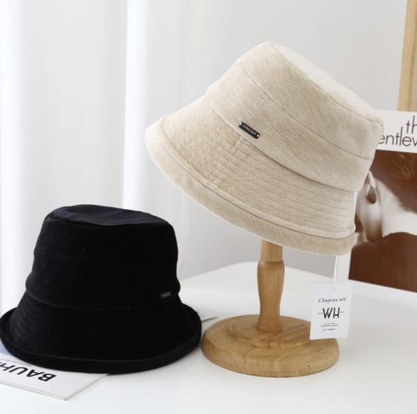 

wide brim hats fashion korea simple design velvet fsherman hat ladies autumn and winter outdoor warm basin hatts, Blue;gray