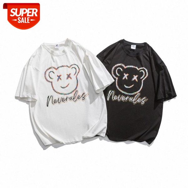 

mansclot sketch bear print short sleeve t-shirt male half couple #zy4s, White;black
