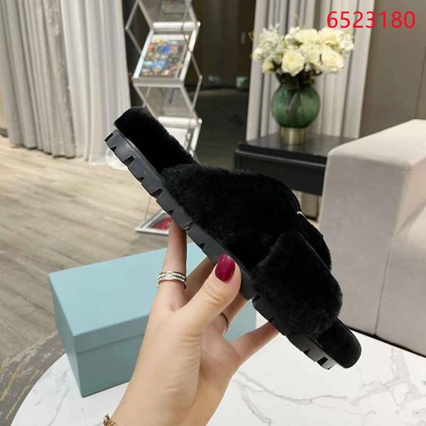 

slippers designer slides ladies wool fuzzy furry cute winter indoor fashion women shoes platform, Black