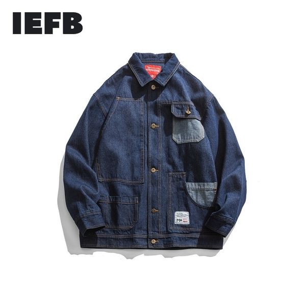 IEFB Мужская одежда Весна Мода Большой Размер Свободные Джинсовые Пальто для Мужской Лоскутный Карманный Джинс Куртка 9Y82705 210524