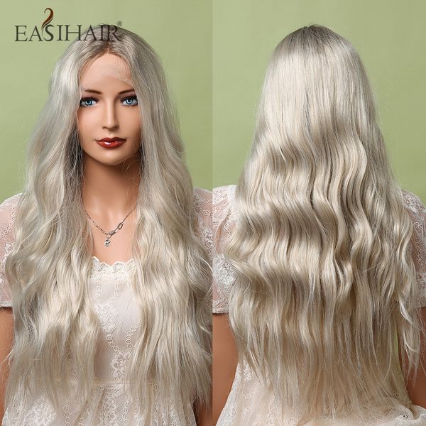 

long light grey wavy synthetic lace front wigs for women white natural hair wig daily party cosplay wig heat resistantfactory direct, Black