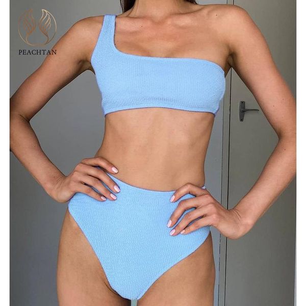 

women's swimwear peachtan one shoulder bikini 2021 high waist swimsuit swimming suit women sports bathing sexy, White;black
