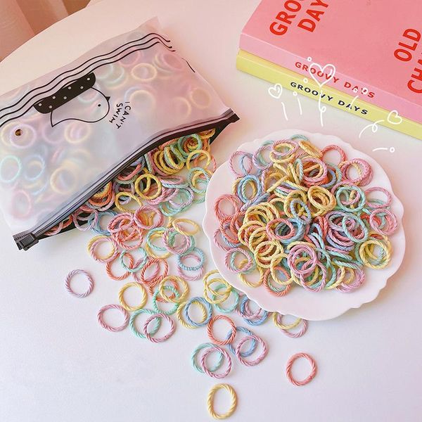 

hair accessories 100pcs/pacck girl kids baby elastic rubber bands headband cute candy color scrunchie ponytail mini rope, Slivery;white