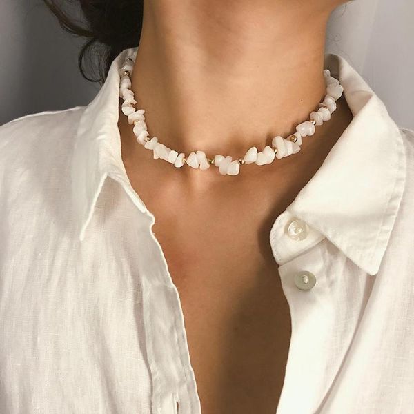 

Bohemian Summer Beach Women Irregular Stone Beaded Choker Necklace Jewelry Fashion Chokers, Golden;silver