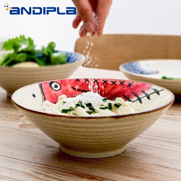 

bowls 8/9 inch creative japanese tableware high capacity noodle bowl ceramic soup hand painted dinnerware breakfast salad