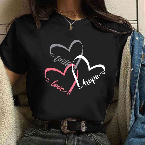 

casual short sve t-shirt, harajuku faith, hope, love, black top, White