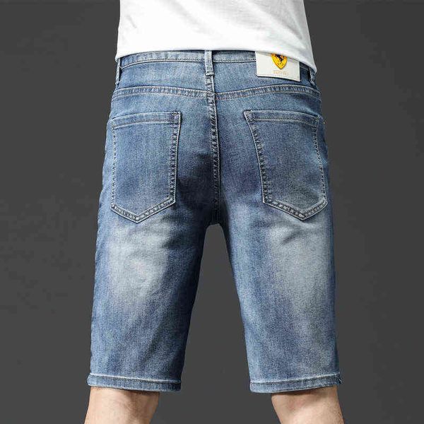 

casual summer men's jeans, small feet, slim fit cotton elastic shorts, farama embroidery pants, capris, Blue