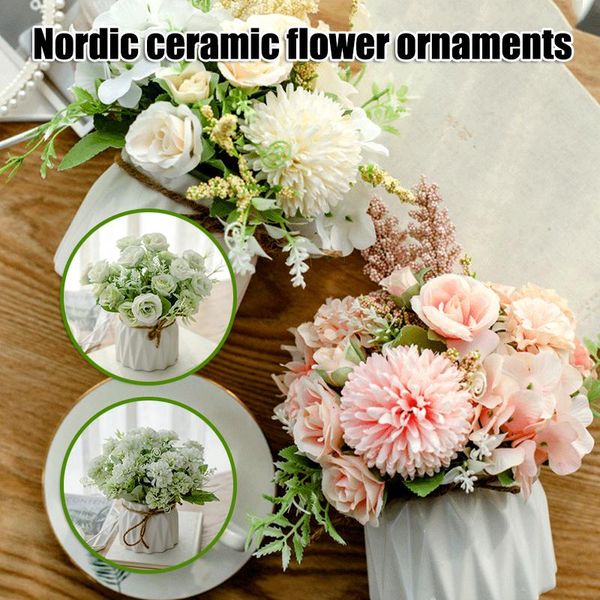 

decorative flowers & wreaths artificial flower pot floral fake bouquet with vases simulation wedding decoration home office decor flores art