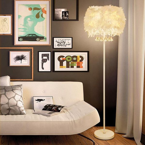 

floor lamps modern romantic white feather crystal led e27 dimmiable lamp remote control for wedding deco living room bedroom 1055