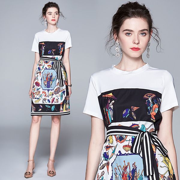 

boutique dress women's celebrity short sleeve stitching print slim, Black;pink