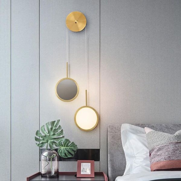 

wall lamp led luxury aluminum modern aisle living room bedroom bedside light mirror home deco black or gold round sconce