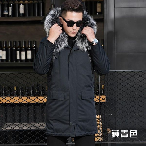 

men's leather & faux real fur coat natural liner parka winter jacket men raccoon collar jackets plus size yy799, Black