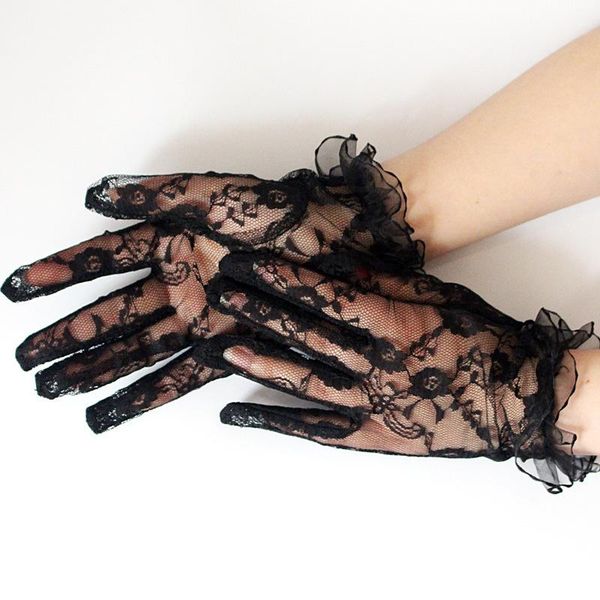 

five fingers gloves wrist length women lace bride black hand mittens for party sun protection accessories driving, Blue;gray