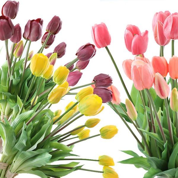 

decorative flowers & wreaths luxury silica gel+latex real touch tulips bunch artificial for home wedding decoration fake tulip fleur artific