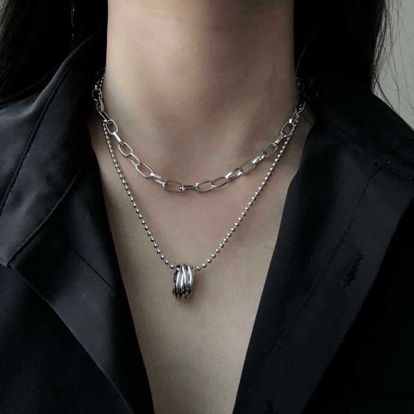 

korean style multi layer ring temperament necklace cool style clavicle chain neck hip hop, Silver