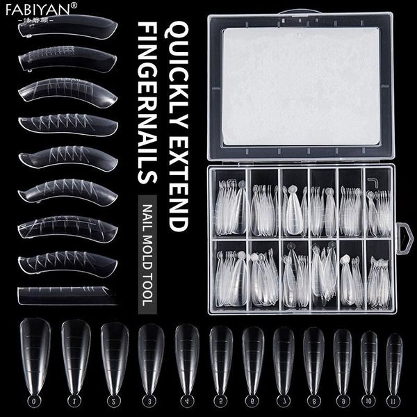 

false nails 100/120pcs clear quick building nail mold tips finger extension tool manicure full cover different sizes with box, Red;gold