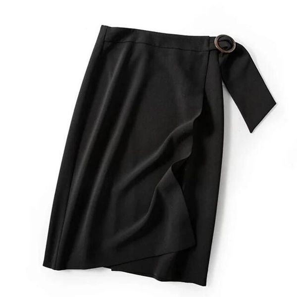 

skirts women black wrap skirt high waist 2021 spring summer office ladies knee-length elegant with sashes