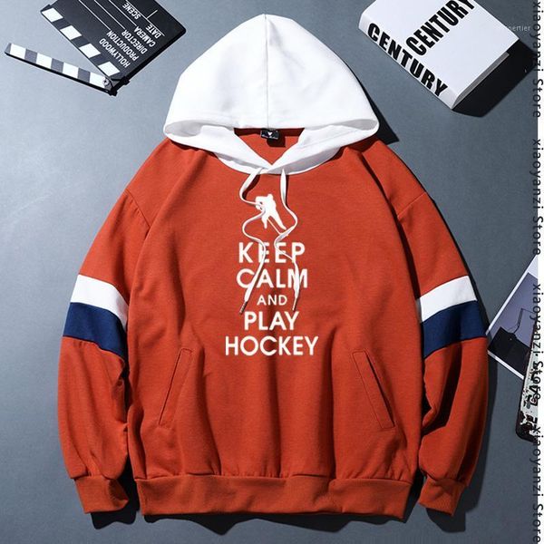 

men's hoodies & sweatshirts keep calm and play hockey printed for men sports long sleeve 100% cotton casual pullovers hombre, Black