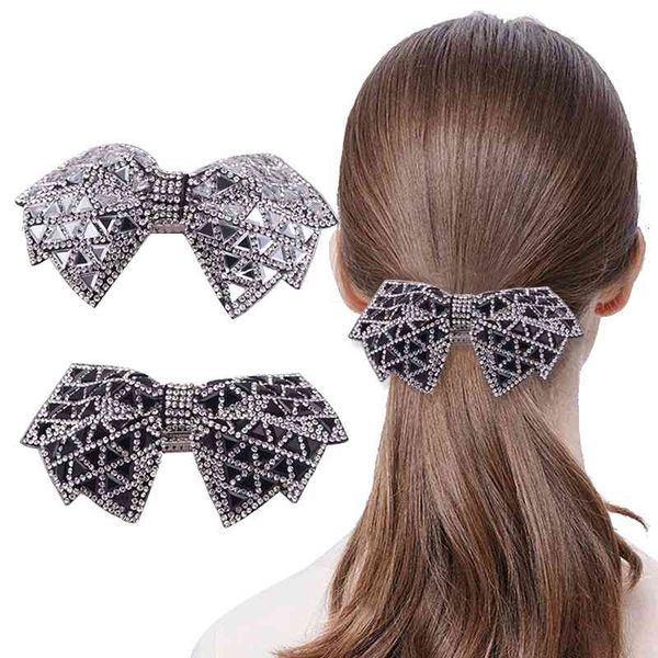 

hair accessories autumn and winter korean large crystal bow hairpin headdress net red women's rhinestone horizontal clip spring horseta, Golden;white