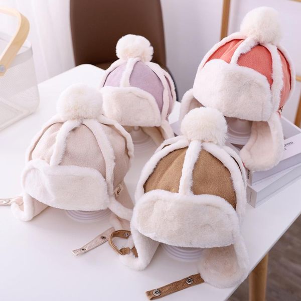

caps & hats baby boys girls hat kids children ear flap muff winter warm plush cotton cap outdoor lei feng beanie gifts 46-51cm, Yellow