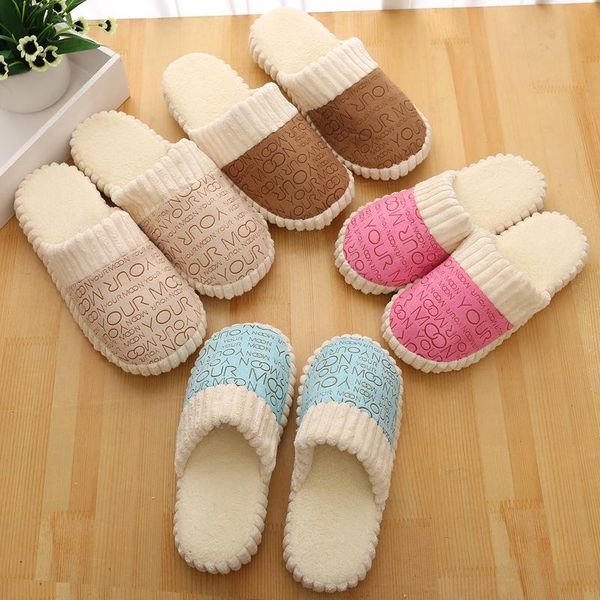 

drop autumn winter warm non-slip slipper women cotton-padded home slippers rubber sole sewing indoor soft plush shoes, Black